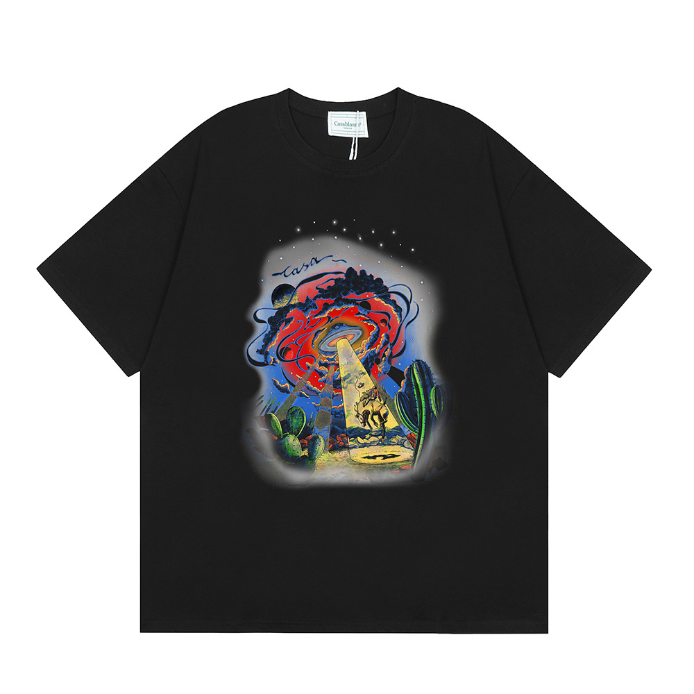 Transfronterizo 2024 primavera y verano nuevo estilo Casablanca Casablanca LOGO estampado hombres y mujeres camiseta suelta de manga corta