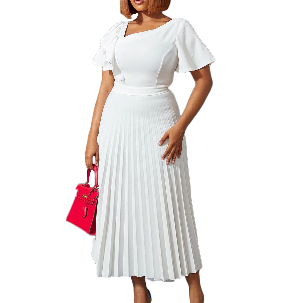 Women's Regular Dress Casual Round Neck Ruffles Short Sleeve Solid Color Midi Dress Street display picture 4