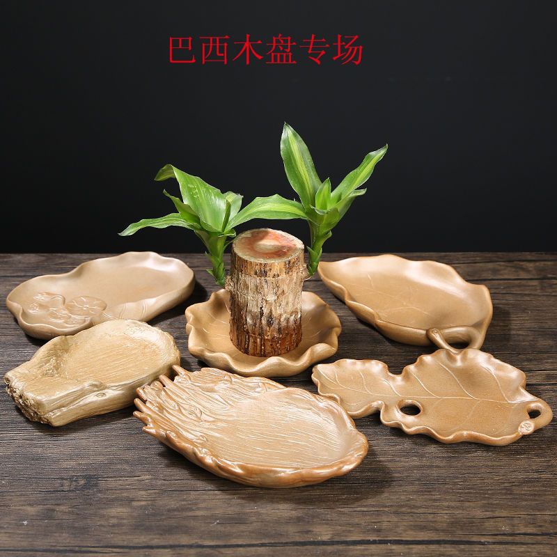 Brazilian Wood Lucky Wood Plant Ceramic Special Tray Coarse Pottery Tray Creative Water Tray Succulent Flower Pot Base Bottom Pad