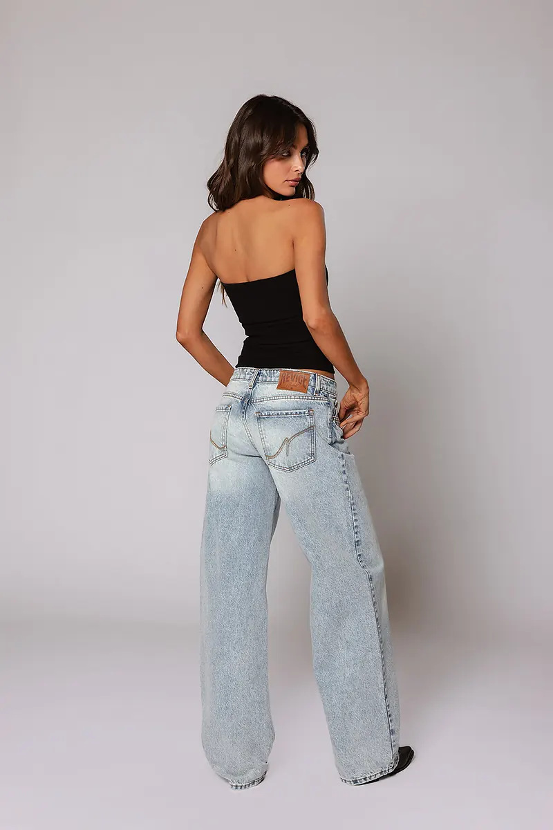 Women's Low Waist Baggy Jeans, Vintage Washed Wide Leg Denim Pants With Knit Waistband, Y2K Streetwear Trousers For Daily Casual_ecoleips.com
