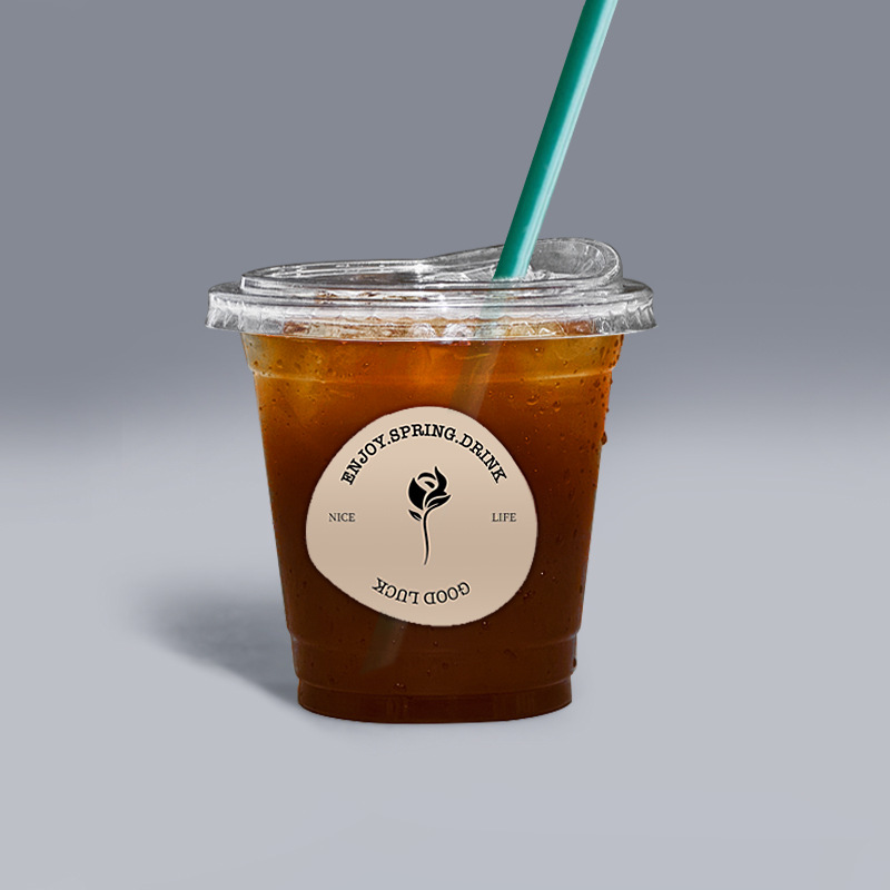 ins咖啡杯一次性带盖塑料透明pet冷饮杯子奶茶外带美式打包杯标签