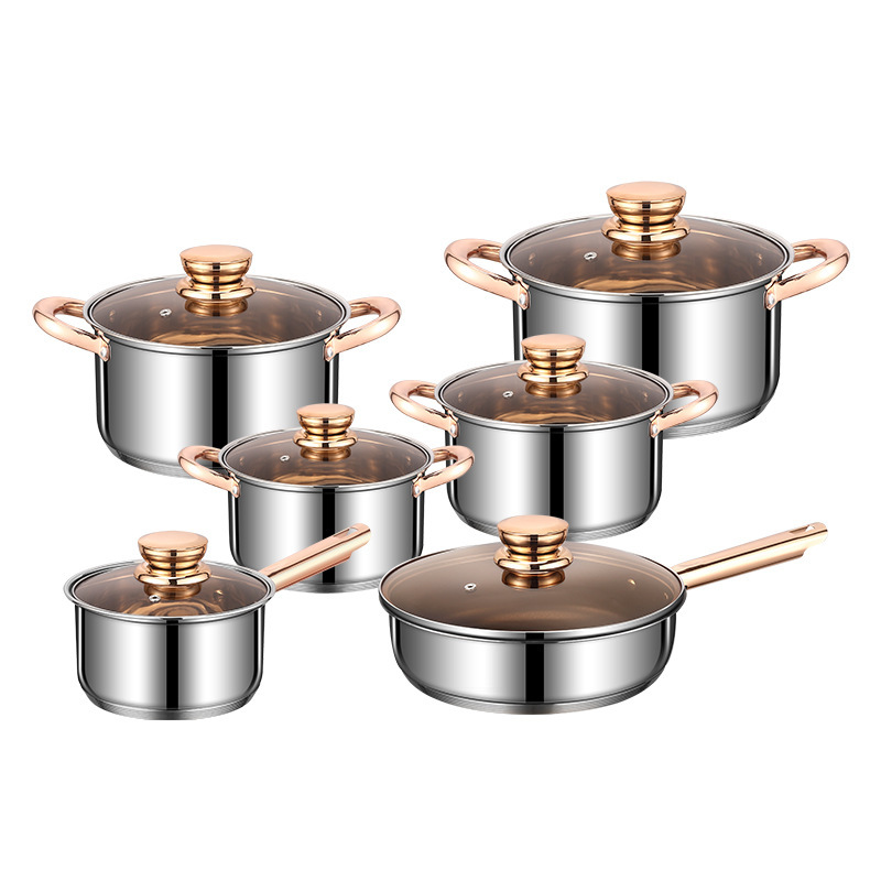 跨境亚马逊不锈钢套锅具套装12Pcs炊具cookingpot烹饪锅pot set|undefined