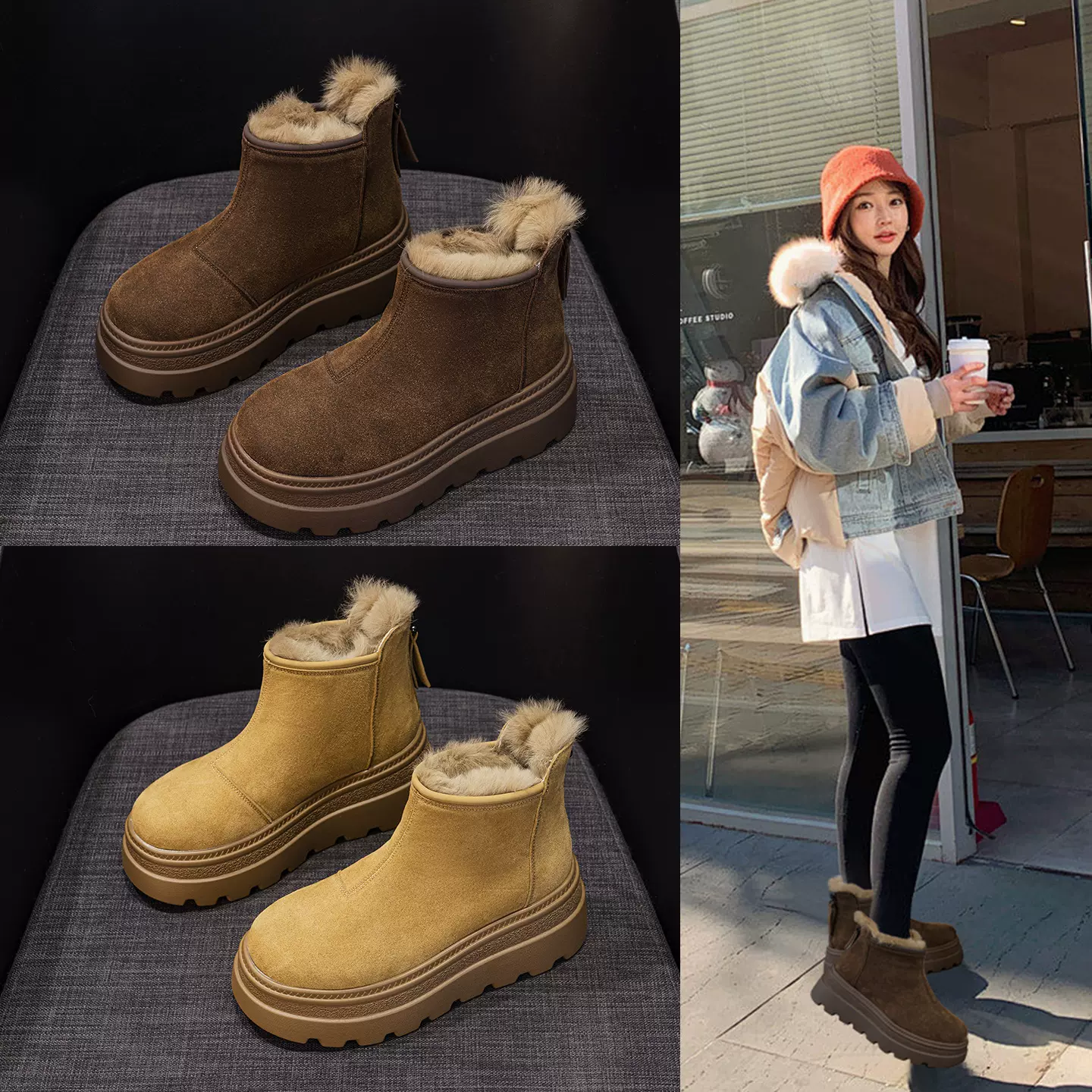 欧货雪地靴女2025冬季新款加绒时尚休闲风百搭爆款潮流后拉链女靴