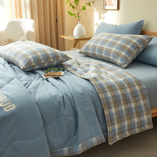 Cotton Summer Cool Bedding Air Conditioner Blanket Core Set for Spring and Autumn, Single or Double, Dormitory, Four-Piece Set for Students and Children, Machine Washable