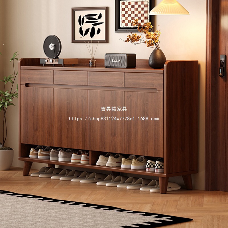 Solid Wood Shoe Cabinet for Home Entrance, New Chinese-Style Wall-Mounted Entryway Cabinet, 2026 New Model, Corridor Storage Cabinet