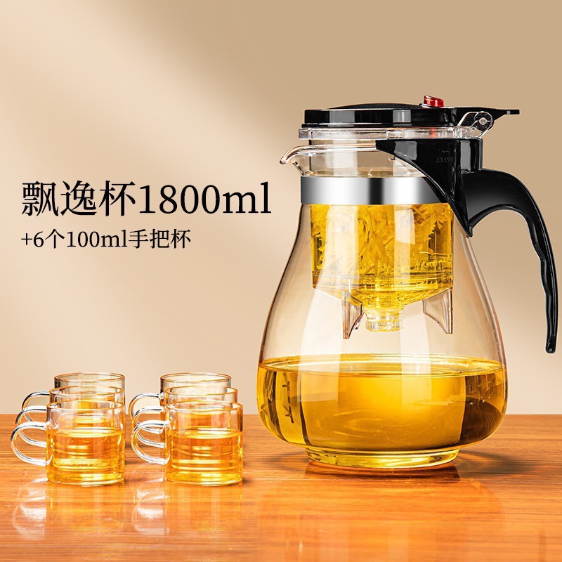tetera de vidrio tetera de té de un botón taza de té de presión resistente a altas temperaturas tetera de té elegante tetera de agua casa separación de té plástico