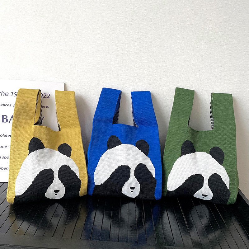 La primavera y el verano versátil lindo Panda de punto bolso de hombro estudiante de Cercanías de gran capacidad bolsa de mano de la fábrica al por mayor