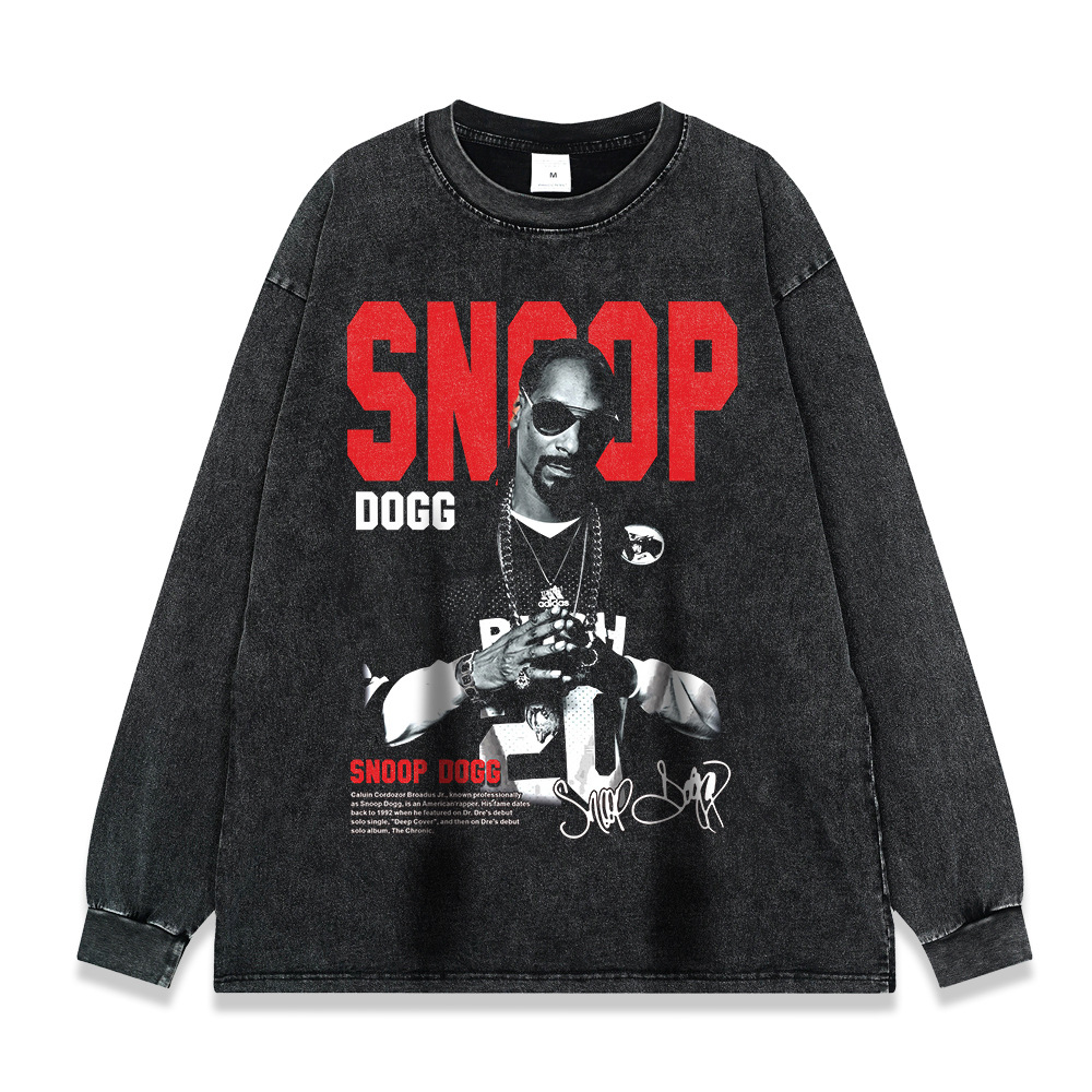 260g pesado copo de nieve frito de manga larga Camiseta americana retro alta calle moda marca suéter suelta Otoño e Invierno de los hombres y las mujeres de fondo