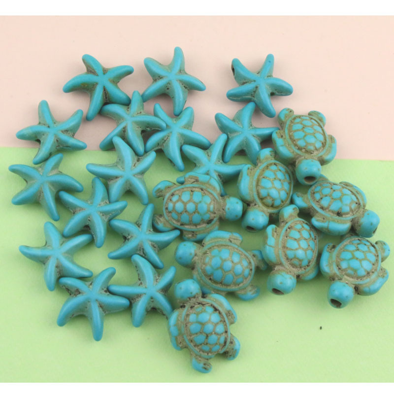 Turquoise Starfish, Sea Turtle, Dolphin Straight-Hole Beads, Marine Fish Jewelry Spacer Beads, Imitation Shell Stone Loose Beads Accessories Turquoise Starfish, Sea Turtle, Dolphin Straight-Hole Beads, Marine Fish Jewelry Spacer Beads, Imitation Shell Stone Loose Beads Accessories