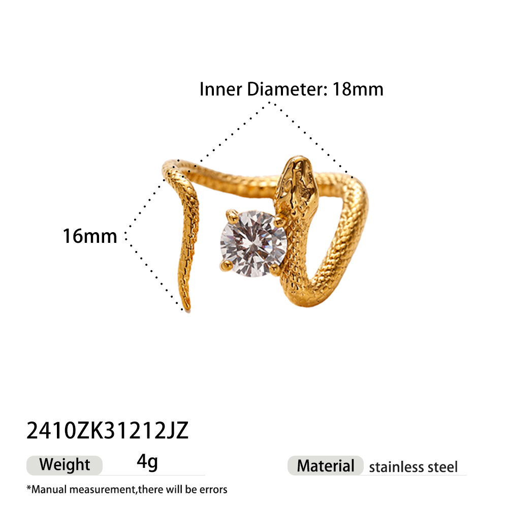 Tina transfronterizo año de la serpiente retro nicho de alta sensación orejas zircon oro medieval apertura ajustable anillo de serpiente
