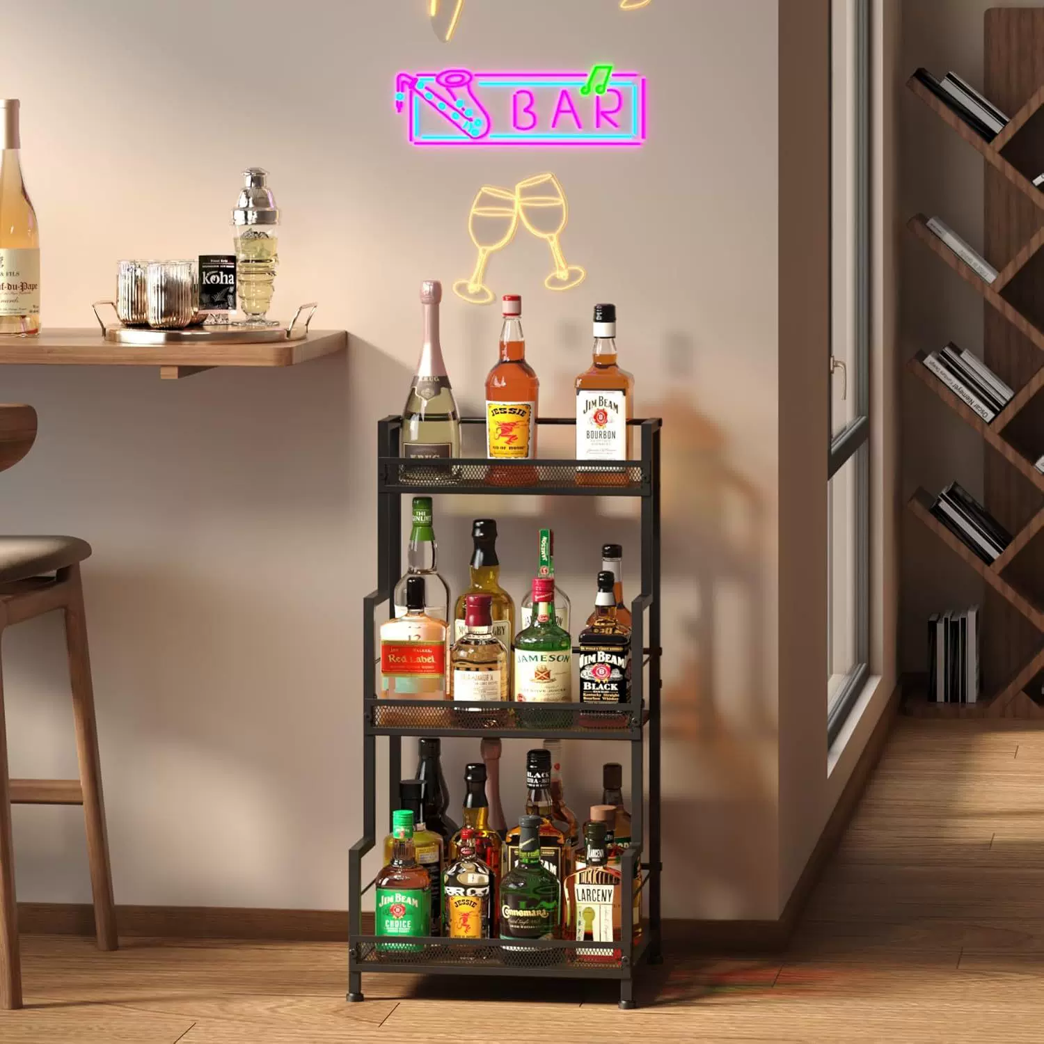 跨境三层酒瓶展示架置物架家庭酒吧迷你酒柜阶梯酒架独立式收纳架