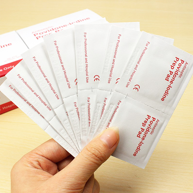 Disinfectant Antiseptic Povidone-Iodine Cotton Pads 100 Pcs 3x6cm Household Disinfectant Pads for Wound Cleaning Portable Independent Packaging