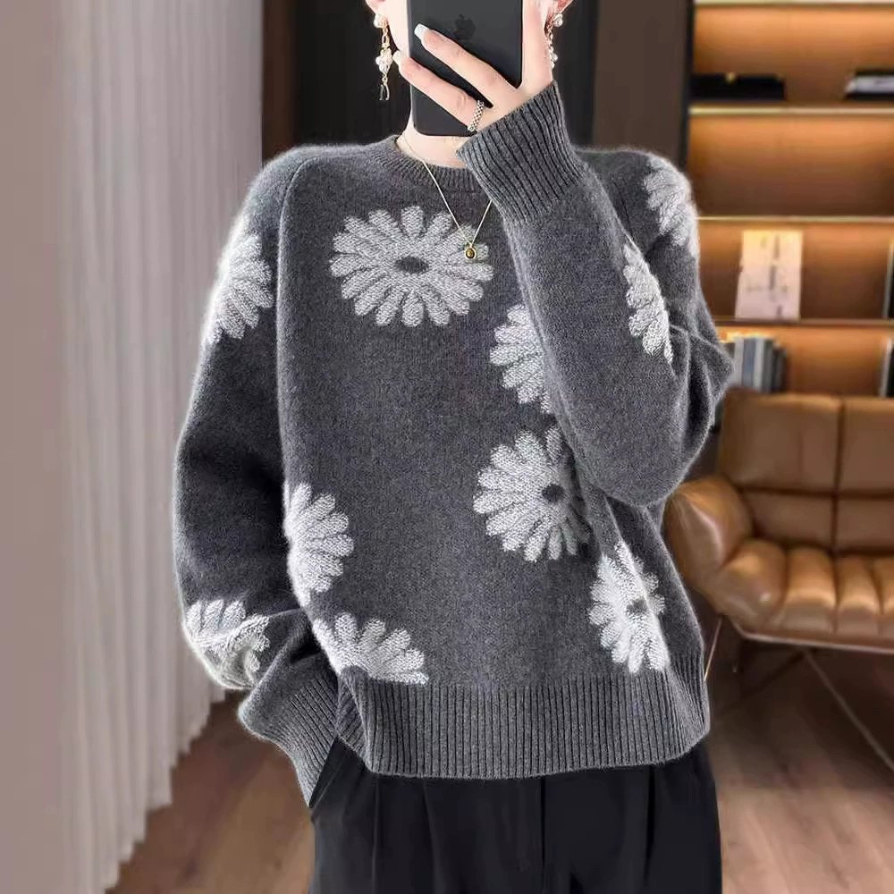 Европейские осенние и зимние вязаные свитера с круглым вырезом толстый цвет жаккардовый свитер с длинными рукавами свободный ленивый темперамент нижний свитер прилив