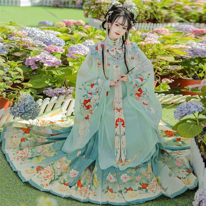 Взрослый Hanfu Peony Fang Ming с облаками плечо Hanfu женский новый летний костюм с конским лицом