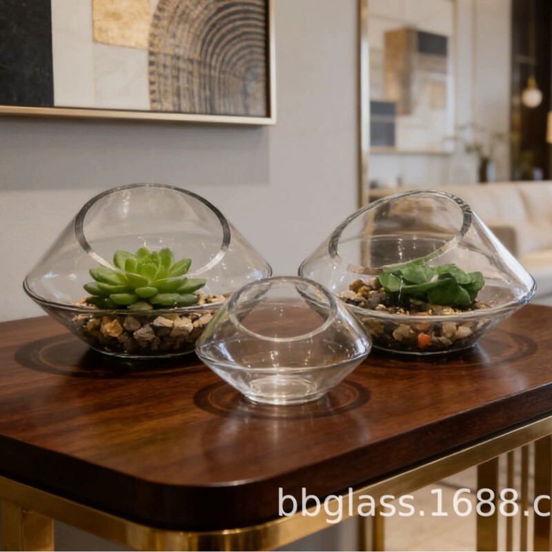 BBGLASS Baobei Glass Oblique UFO Transparent Glass Vase Flower-arranging Utensil Home Decoration