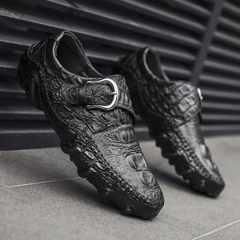 K008 Мужская обувь Осьминог Повседневная обувь Весенняя крышка с низким верхом Пряжка для стопы Натуральная кожа с крокодиловым узором Кожаная обувь ручной работы больших размеров