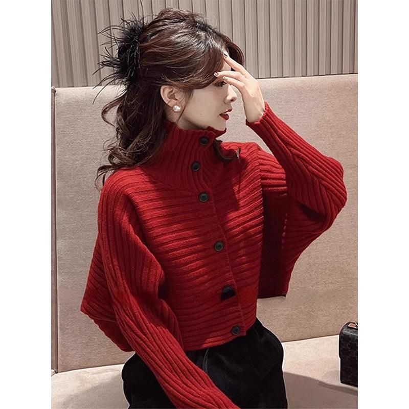 Fashionable and Loose Lazy Sweater for Women 2024 Autumn and Winter New Korean Style Bat-Like Knitted Top
