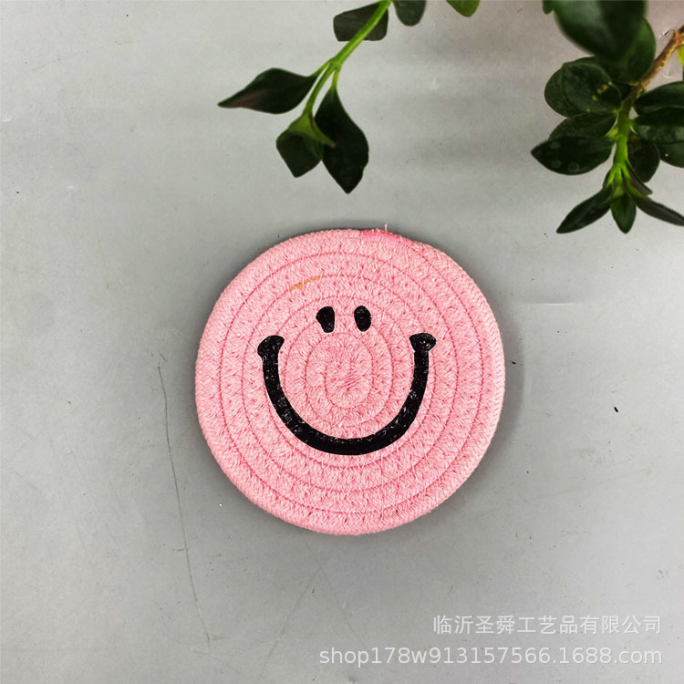 Ins expresión facial placemat hilo de algodón Smiley cara Coaster Bowl Mat estilo japonés casa Coaster aislamiento pad decoración foto apoyos