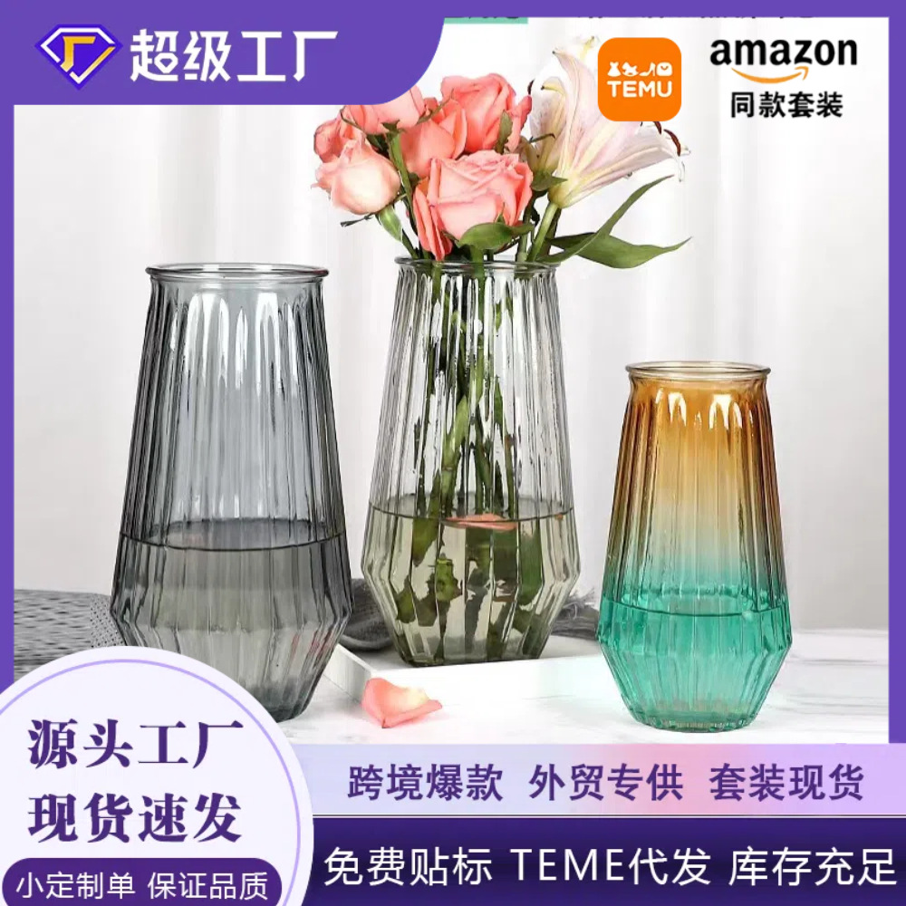 Producción de florero de vidrio al por mayor rico bambú lirio hidropónico flor seca flor hidropónica flor arreglo grande florero de vidrio