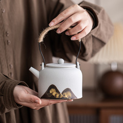 Yuanshan lifting kettle black pottery ceramic single kettle household teapot teapot kungfu tea set retro candle warm tea