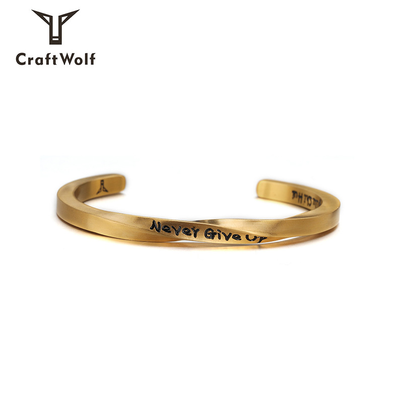 Twisted Square Titanium Steel Bracelet Fashion Spiral Letter Nevergiveup Inspirational Couple Bracelet National Trend Style