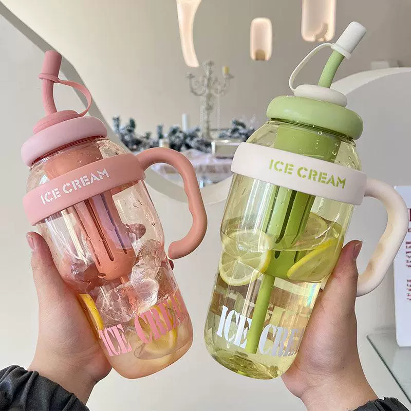Summer capacious tea cup with glass, high quality straw, teapot