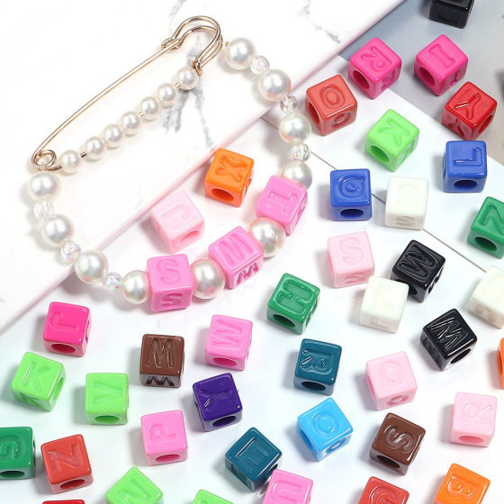 Acrylic solid color square beads large hole letter beads loose beads diy jewelry mobile phone chain necklace beaded jewelry accessories
