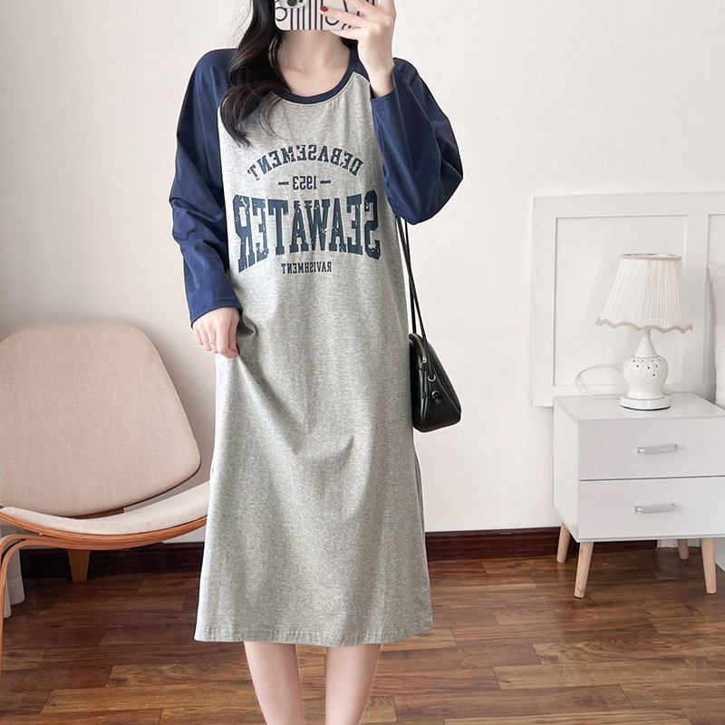 Breastfeeding Clothes Going Out Pure Cotton Long-sleeved Dress Spring and Autumn Clothes Hot Mom Long Dress for Pregnant Women