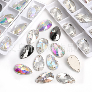 Cross-border hot sale K9 hand-stitched diamond color water drop glass Diamond diy dance clothes shoes and hats threading special-shaped double-hole diamond