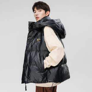 Winter Live Explosions Black Gold Down Vest Men's Hooded Jacket Trendy Brand Loose plus size Sports Leisure Hooded Outer