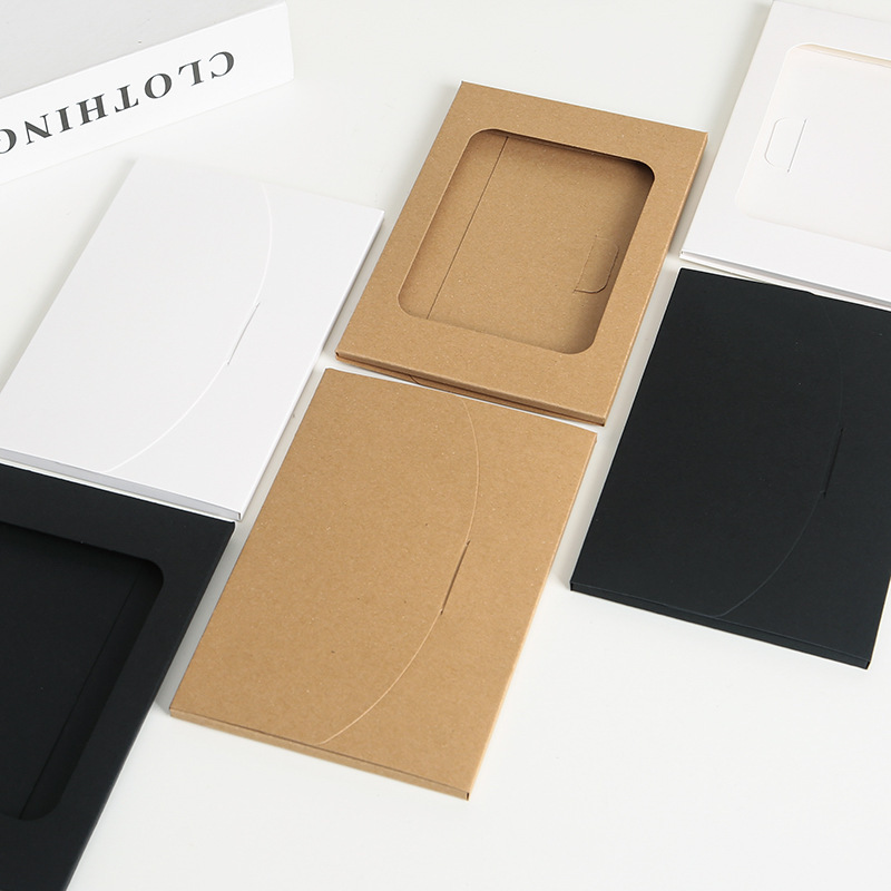 Thickened Retro Kraft Paper Postcard Packaging Box Envelope Cut Out Card Holder Blank Black Window Storage Box