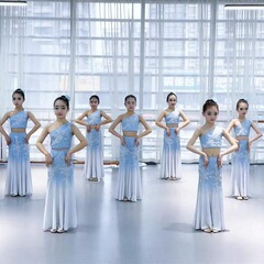 跨境新傣族舞蹈服儿童民族渐变演出服孔雀舞表演服装艺考鱼裙