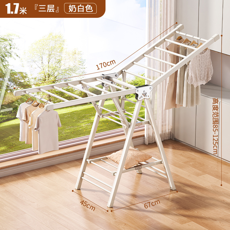 Percha de secado plegable sin instalación, piso al suelo, dormitorio, balcón ajustable, percha de secado interior y exterior, varilla de secado para bebés