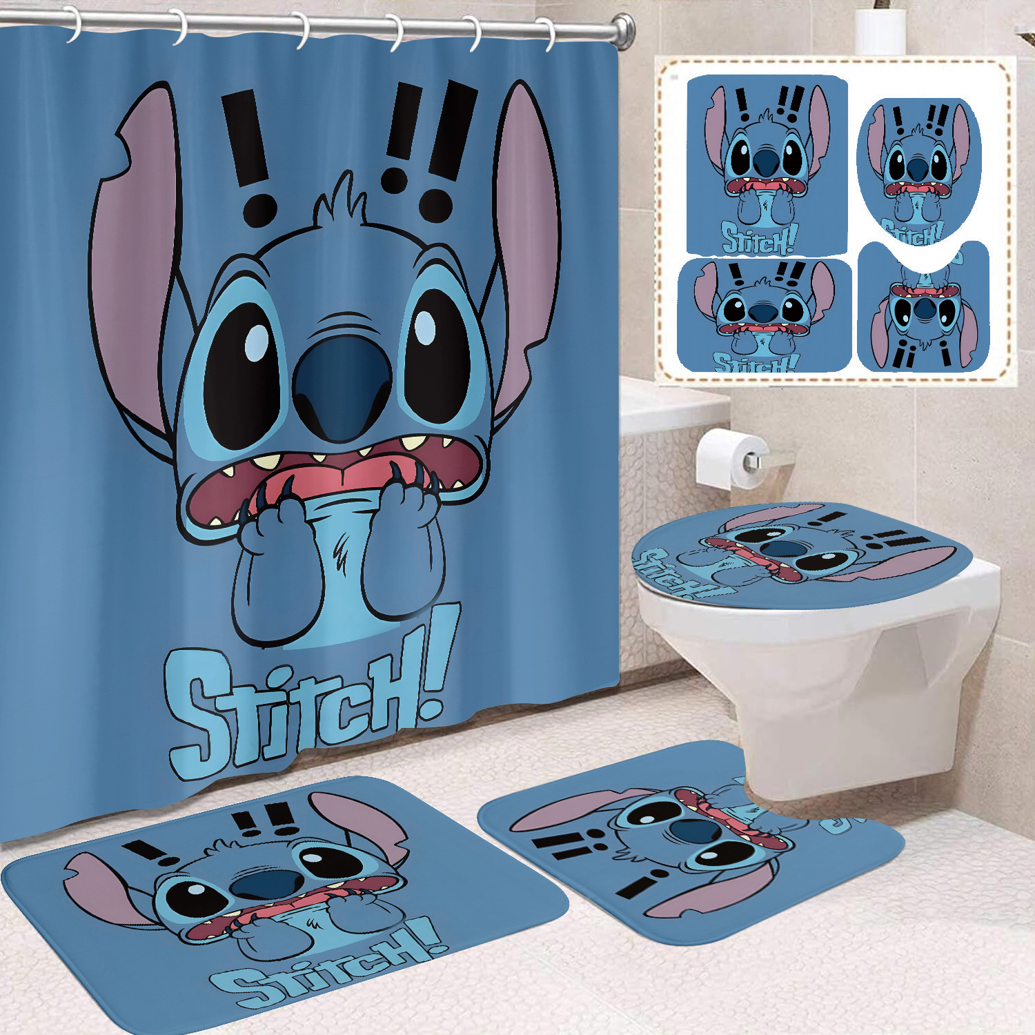 Venta directa de fábrica lindo baño de dibujos animados de cuatro piezas cortina de ducha impermeable cortina de ducha sin perforación cortina de partición de baño de baño