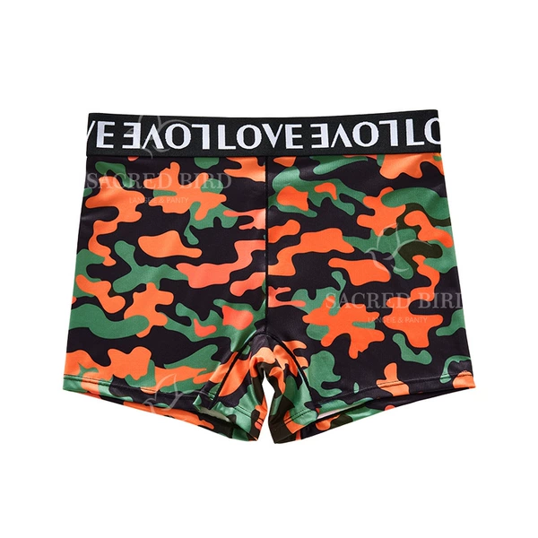 Green and orange camouflage prints