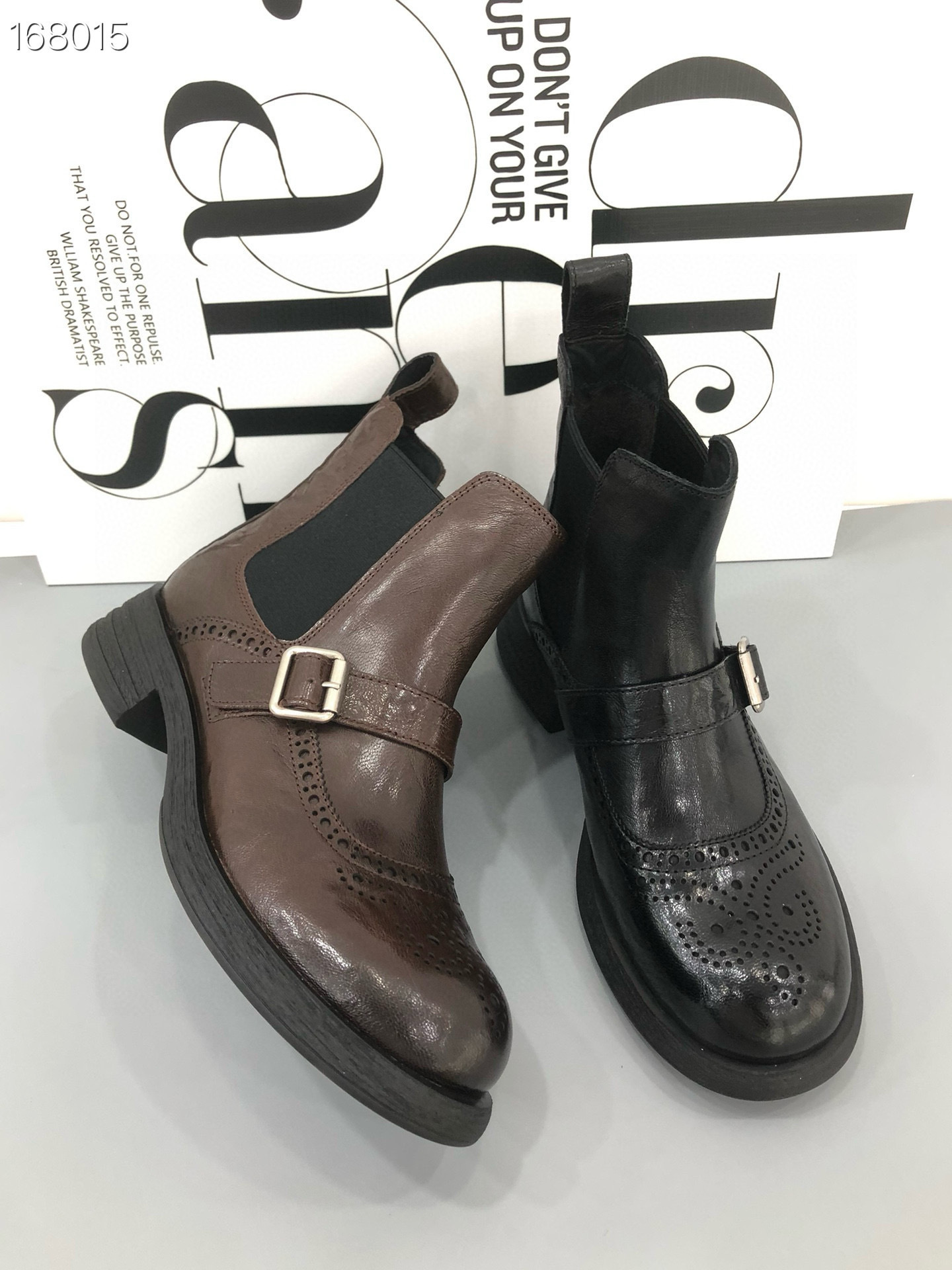 Boot Chelsea nữ da thật đế dày cổ ngắn gót vuông phong cách Anh — Màu đen chi tiết 8