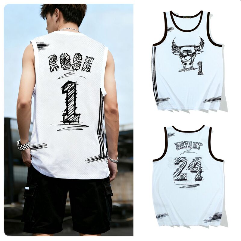 American-Style Quick-Dry Basketball Jersey Unique Tank Top Lakers Kobe Jersey Sketch Hand-Drawn Version Retro Mesh Creative Inner Wear