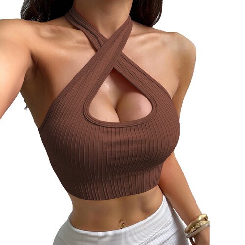 European and American hanging neck backless yoga vest yoga clothes fitness top sports running sexy gathered cross-shoulder vest