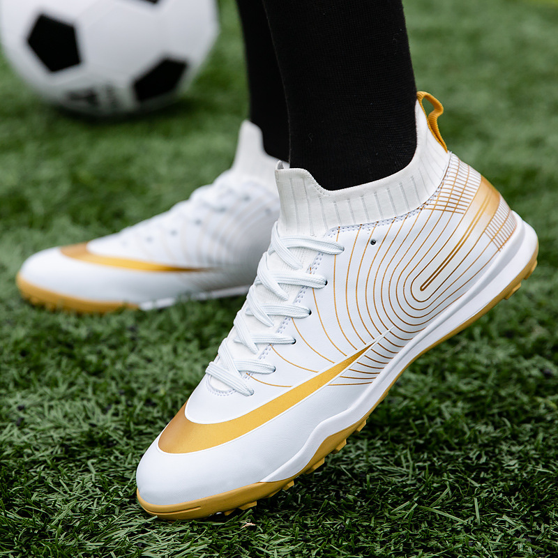 Local tyrant gold ag spike tf football shoes men's new high-top leather foot sports training shoes youth game football_voghion.com
