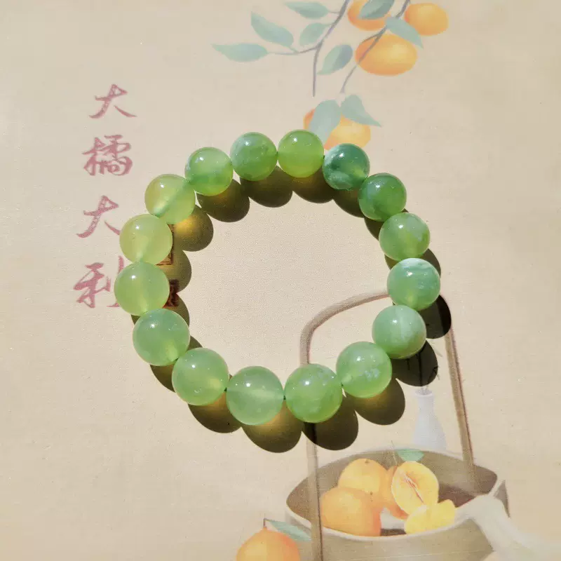 天然岫玉青提奶盖手链12mm圆珠手串散珠单圈晴水男女款年轻时尚