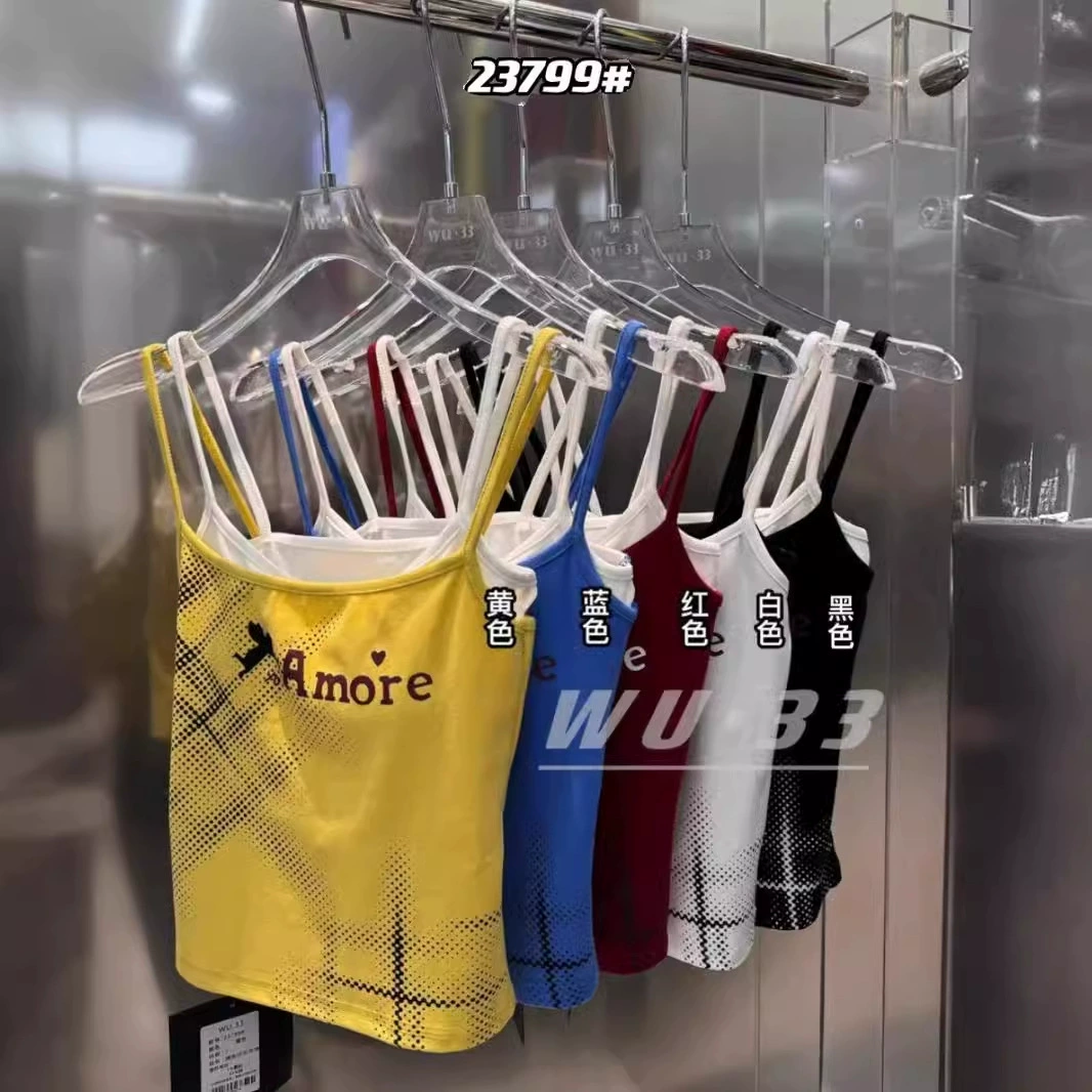 Wu.33 Корейская версия летнего нового дикого цвета тонкий цвет контрастный буквенный принт дизайн камзол жилет без рукавов