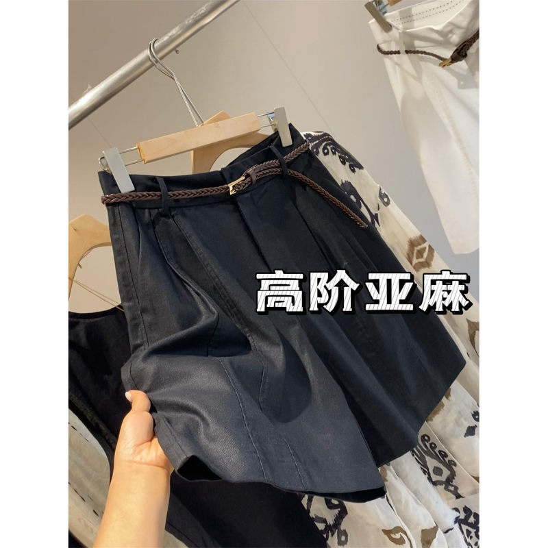 Absolutely Amazing! I'D Buy This One Without Thinking Twice~ High-End 30% Linen, Classic Style with Color-Scraping Technique, Women's Casual Shorts with Belt