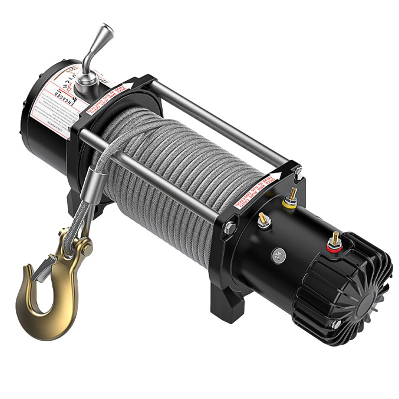 尼龙钢丝绳汽车电动绞盘微型12v绞盘吊机24v车用船用救援绞盘