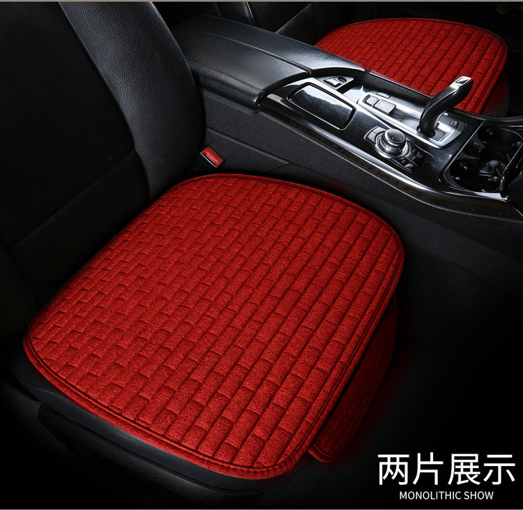 New linen car seat cushion four seasons long grid single seat cushion single square cushion one-piece backrest three-piece seat cushion
