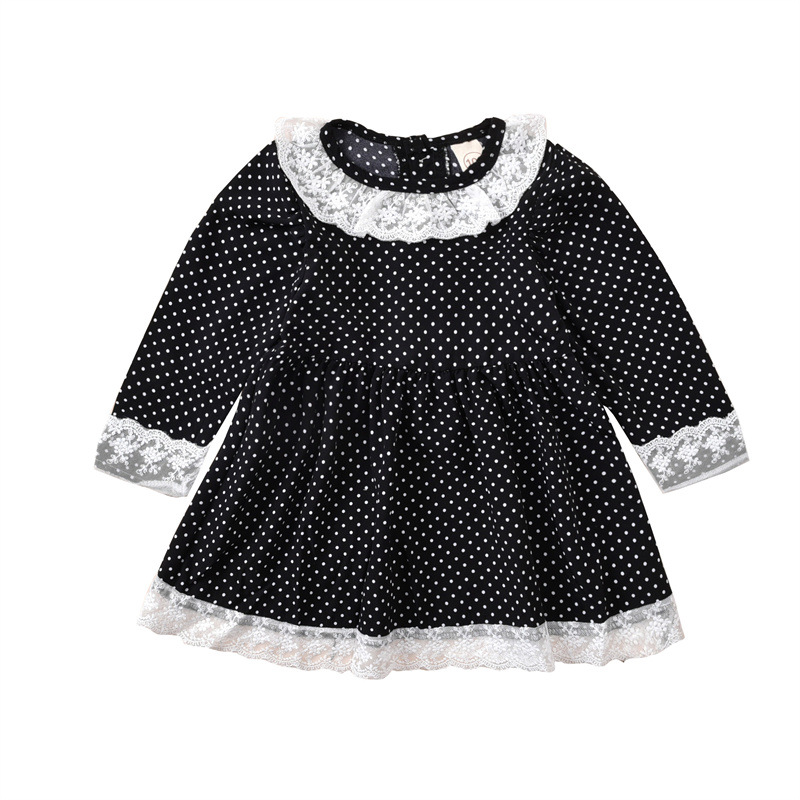 Black Polka Dot Dress Long-sleeved Lace Sweet Princess Dress display picture 1