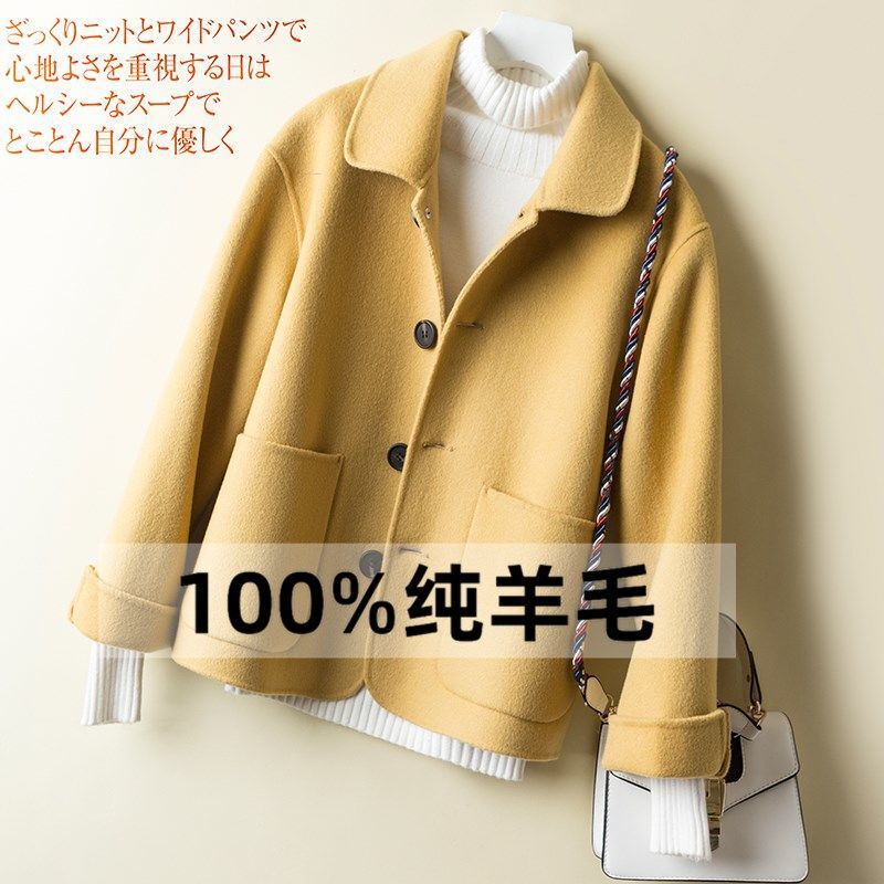 Spring, Autumn and Winter Double-Sided Pure Wool Coat, Small Woolen Outerwear, Women's Short Cashmere