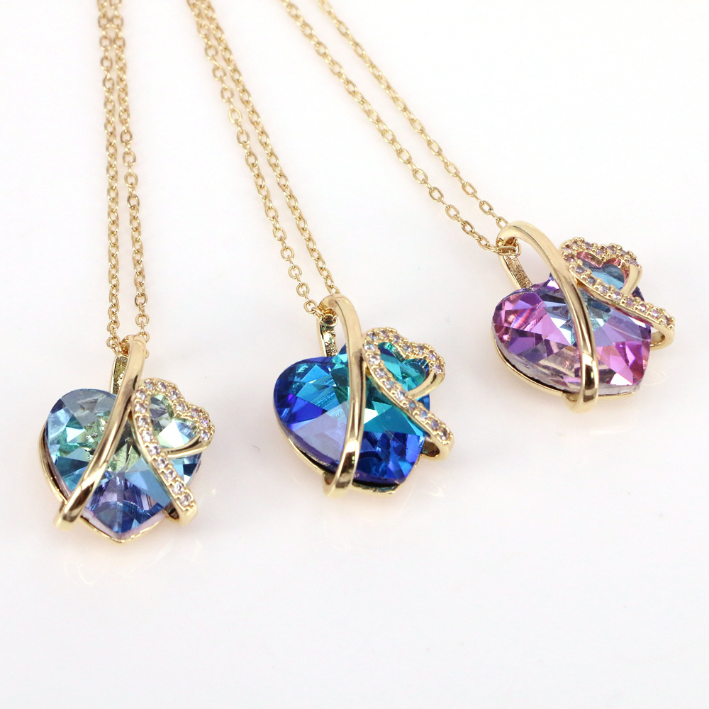 Fashion Heart Shape Copper Pendant Necklace Inlay Zircon Copper Necklaces