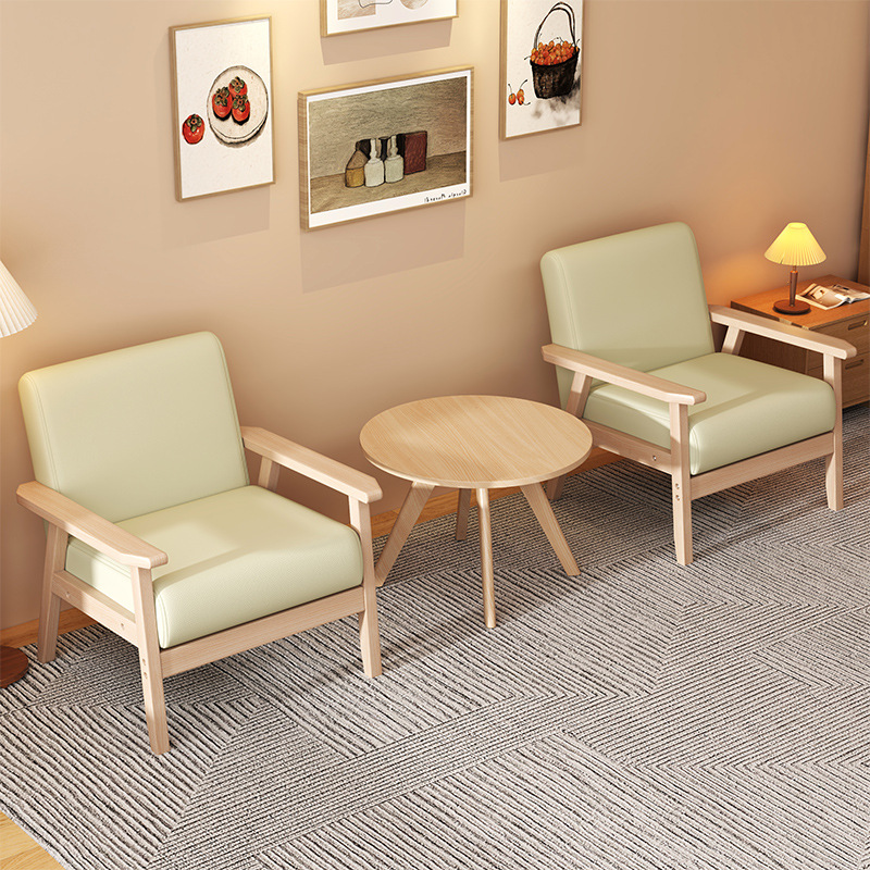 Solid Wood Small Single Sofa Chair Living Room Backrest Leisure Single Chair Balcony Chair Coffee Table Combination Bedroom Small Apartment