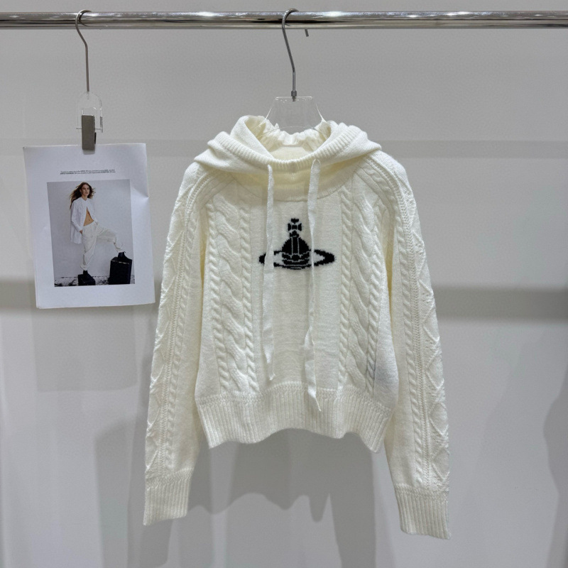 VV25秋冬新款美式辣妹短款土星提花抽绳连帽针织上衣|undefined