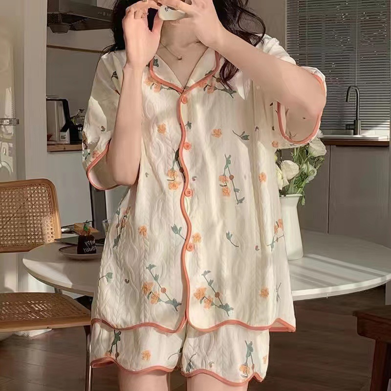 Pijamas para mujer verano lindo dibujos animados dulce traje de manga corta para mujer cárdigan suelto verano servicio a domicilio primavera y otoño